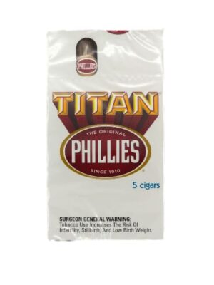 Phillies Titan Cigars – Classic Large Cigars (5-Pack) Smooth Mild Tobacco Blunts